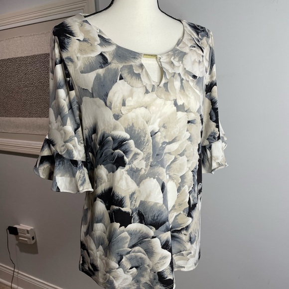 Calvin Klein Blouses M Piped Bell Short Sleeve Round Slit Hem Relax Fit - Picture 1 of 14